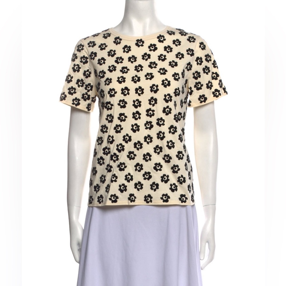 Tory Burch Cream and Black Floral Short Sleeve Top